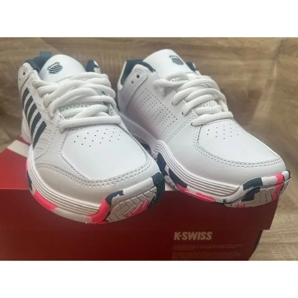 K-Swiss Kids Court Express 2 Tennis Shoes White/Stargazer/Neon - Big Kid Size 6 - Picture 2 of 13